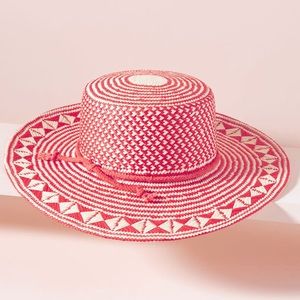 Anthropologie Patterned Paper Boater Straw Hat